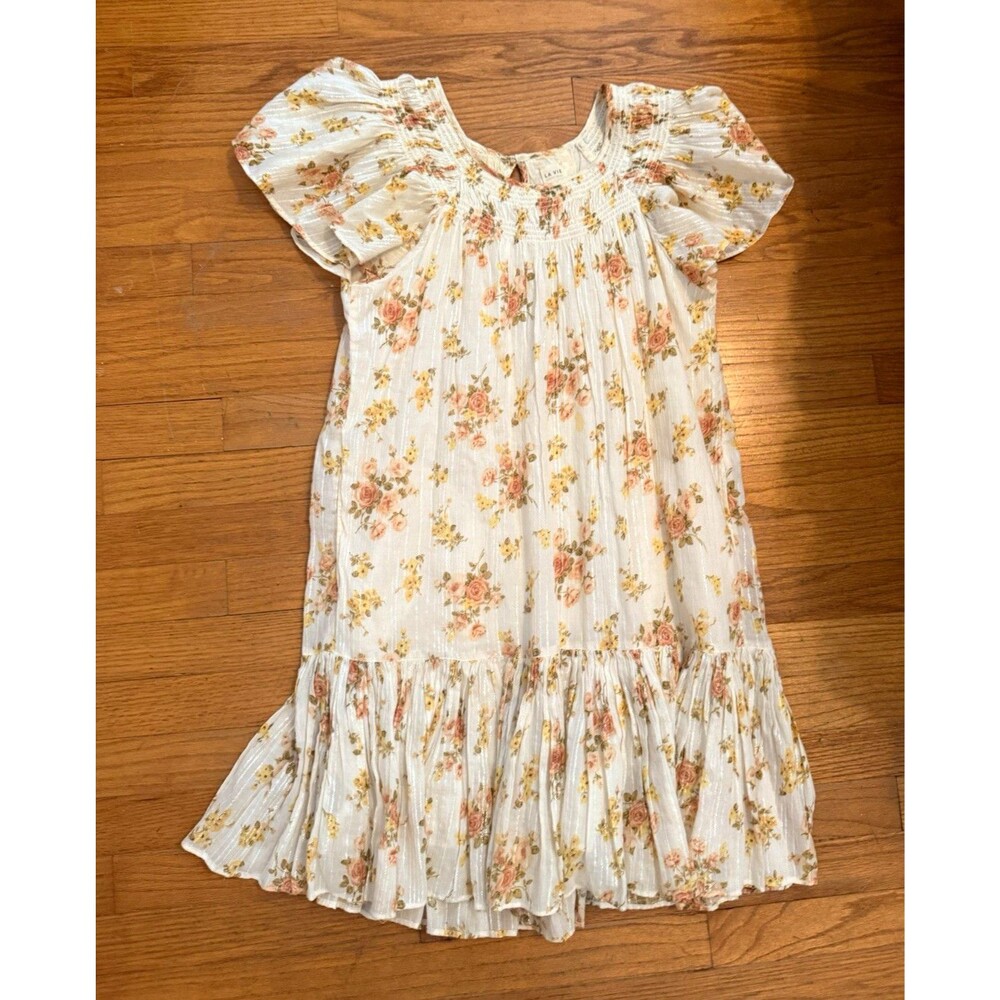 La Vie Rebecca Taylor XS Floral Lurex Midi Dress Puff Sleeve Cottagecore Boho
